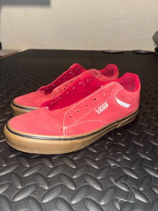 Vans Red Suede Low Top Sneakers Size 7.5 No Laces - Picture 3 of 8